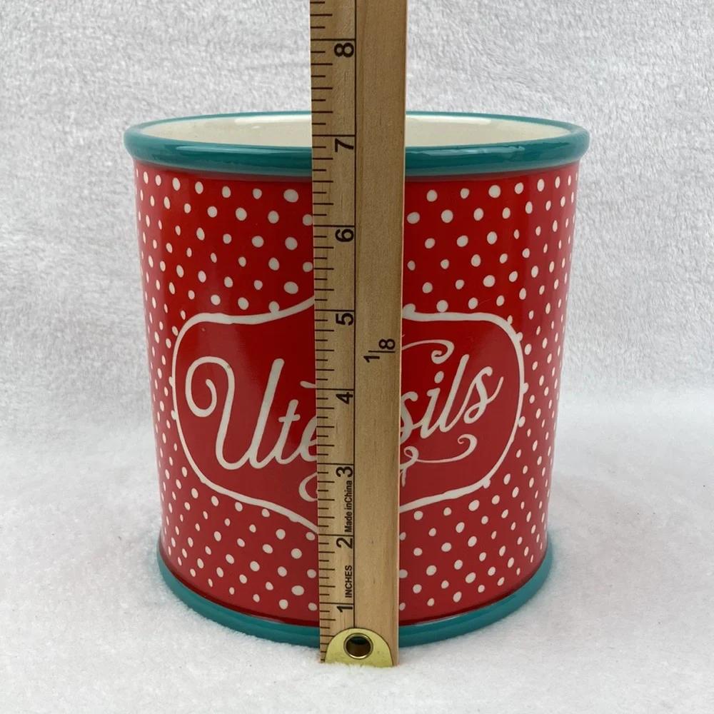 The Pioneer Woman Polka Dot Stoneware Utensil Crock 6.5”